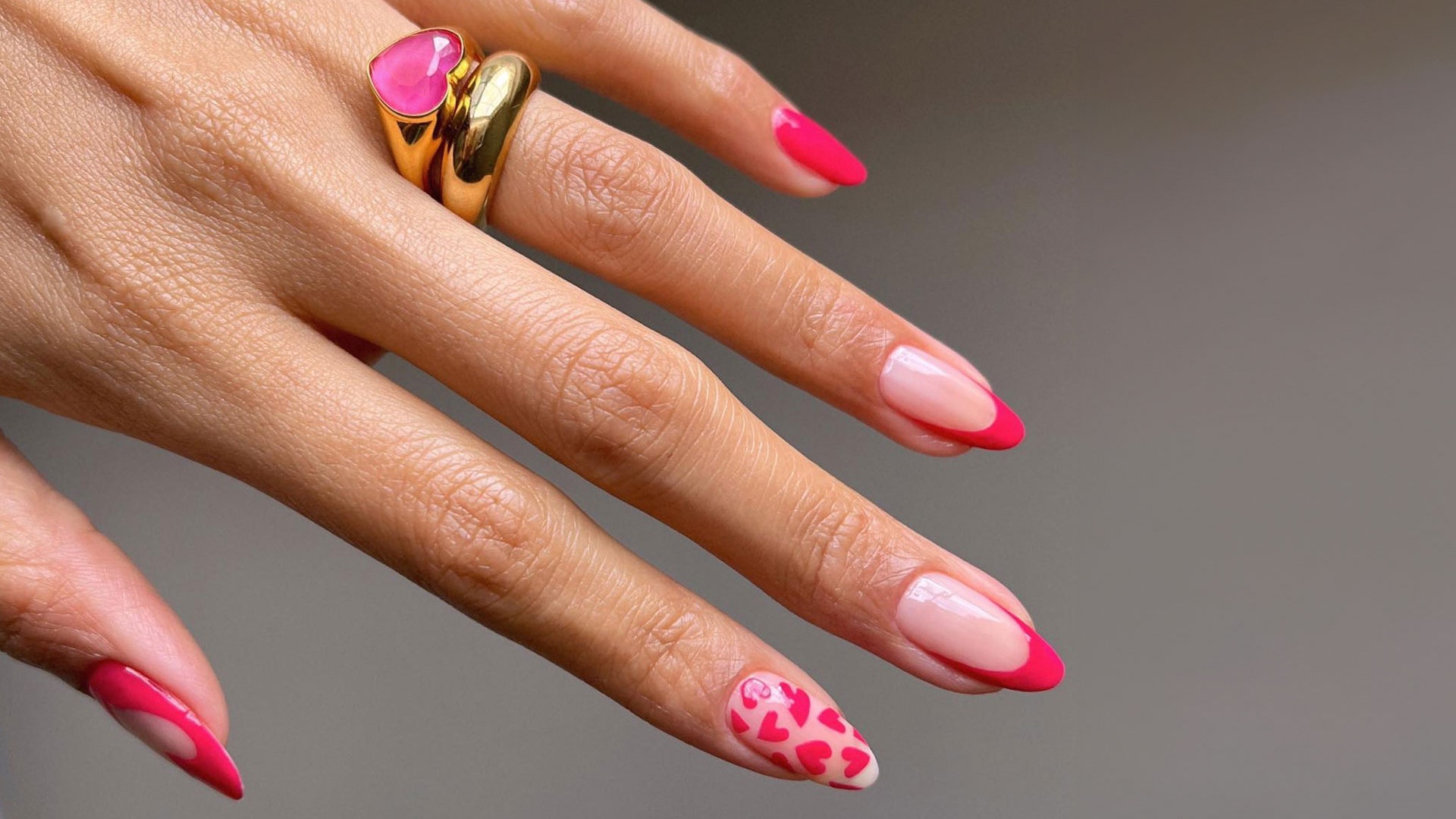 Stylish Pink and Nude Nails with Hearts